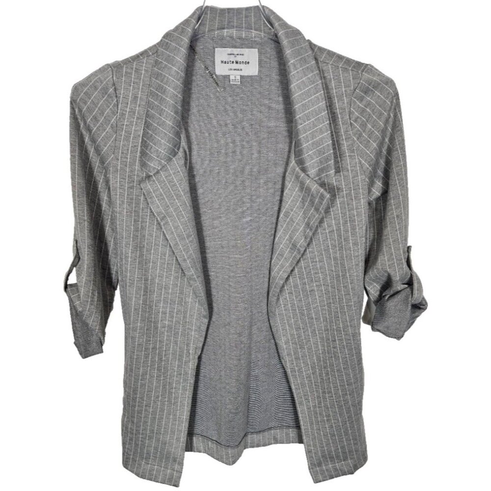 Haute Monde Women's Size Small Gray Striped Cardigan? 3/4 Sleeve Open Front
